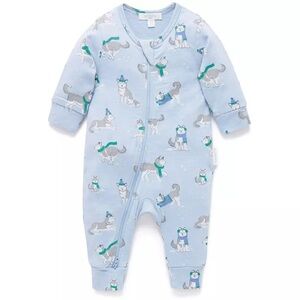 Purebaby Husky Print Zipper Baby Pajamas 3-6M